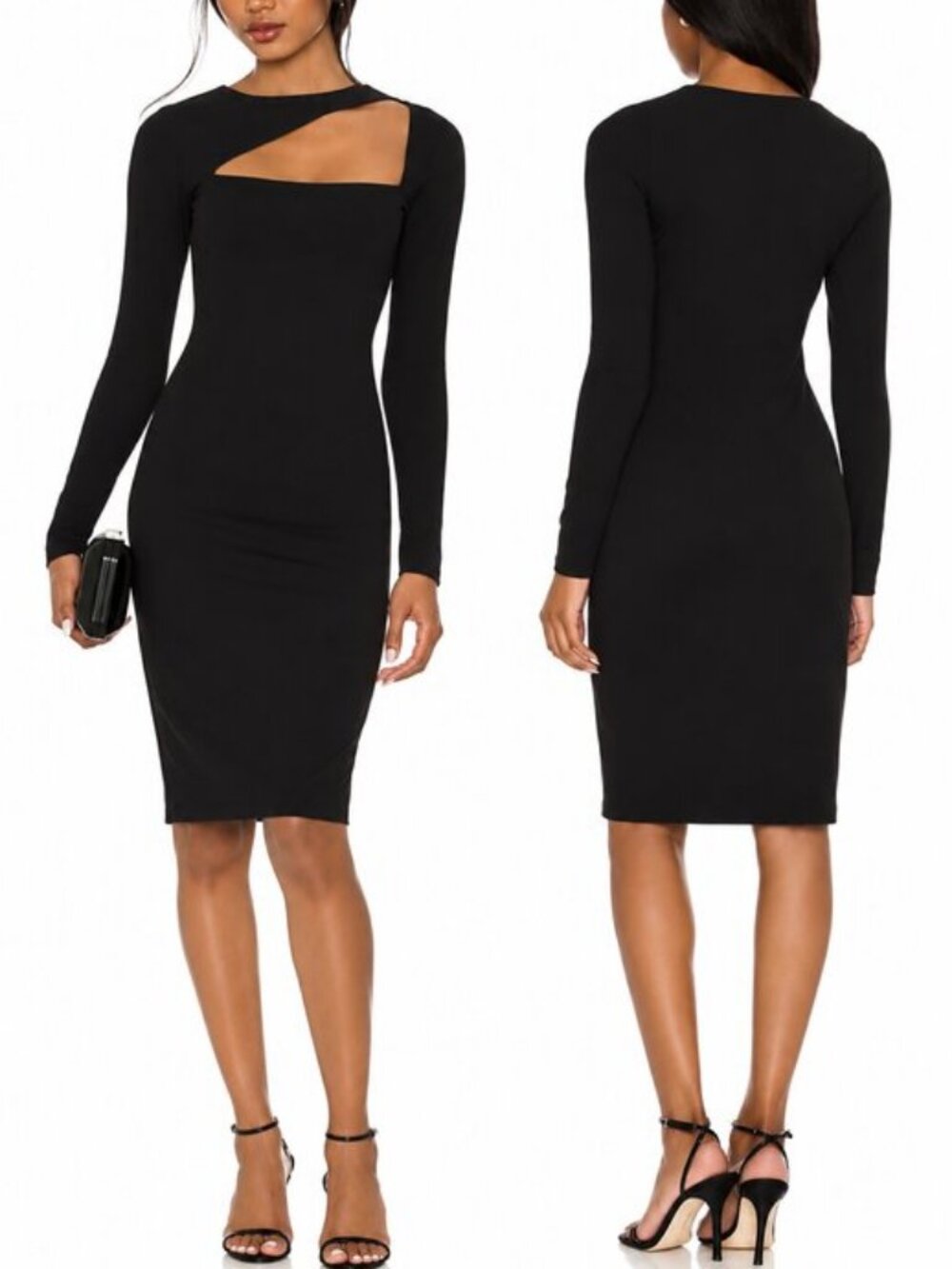 Susana Monaco Black Cutout Long Sleeve Midi Dress
